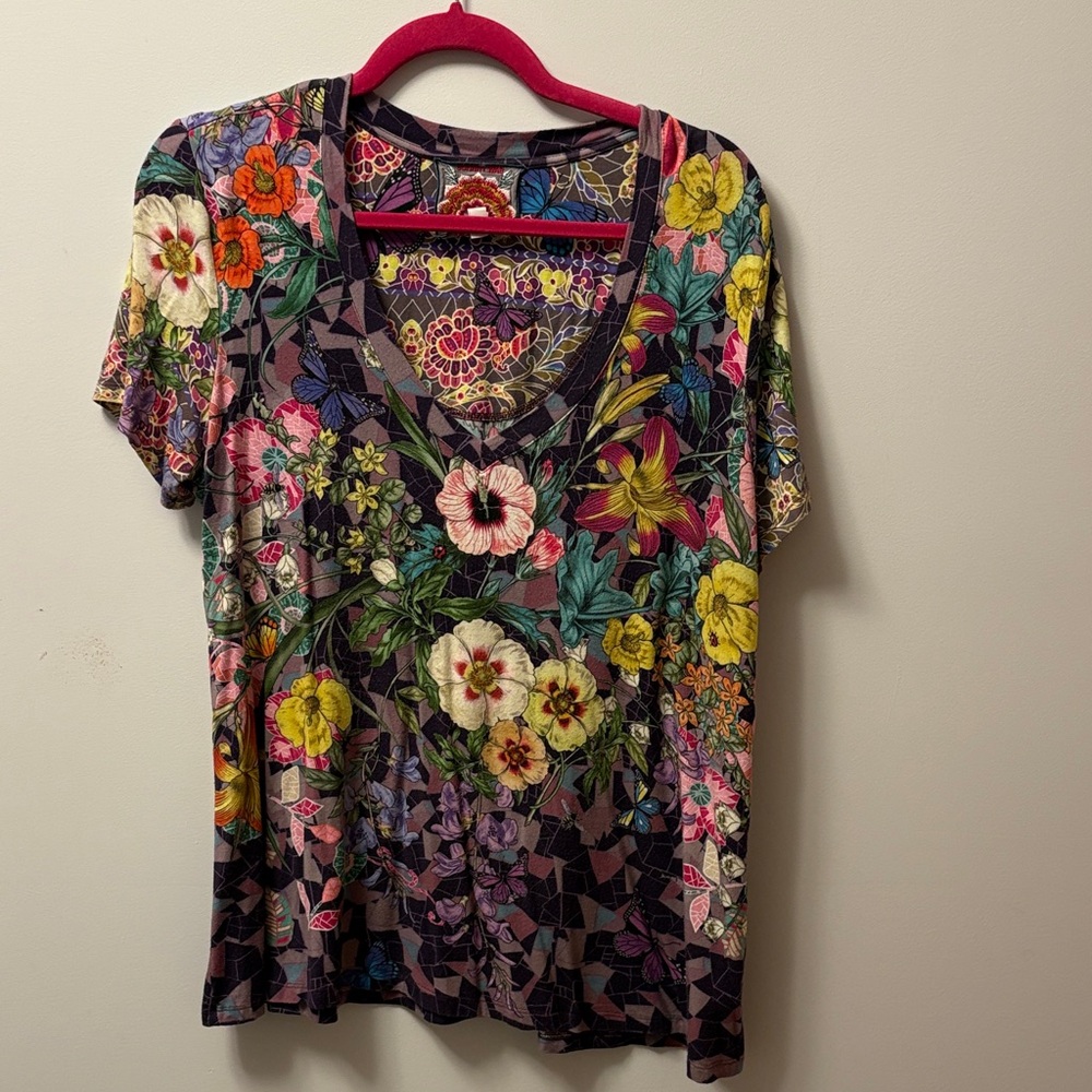 Johnny Was Multicolor Floral V-Neck Blouse